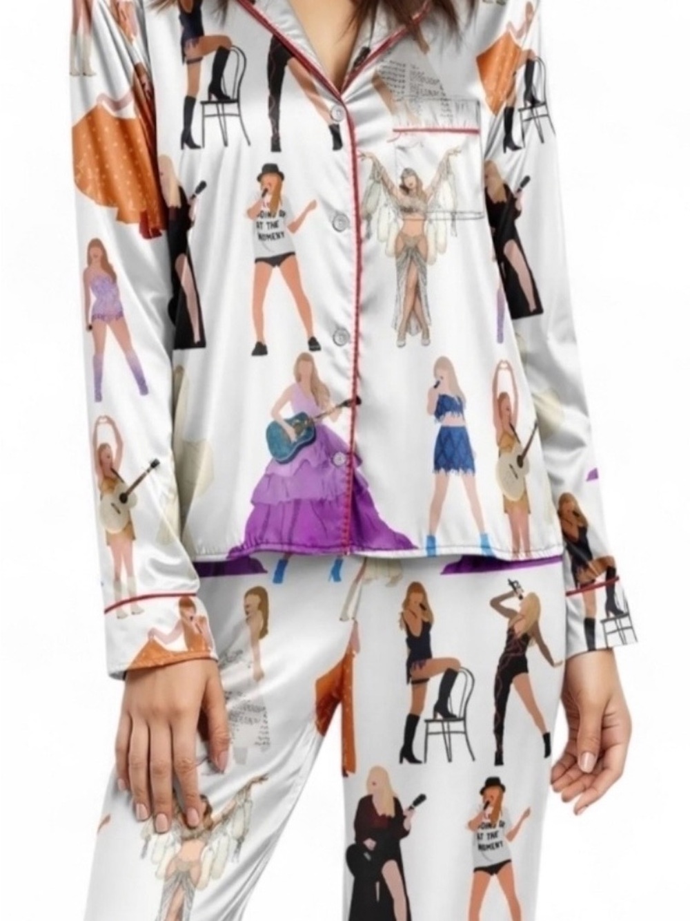 Taylor Swift Eras Tour Women's Satin Pajama‎ Set - White with Multicolor Size XS